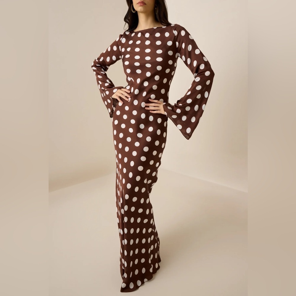 HEMANT & NANDITA Tira Brown and White Polka Dot Long Sleeve Dress